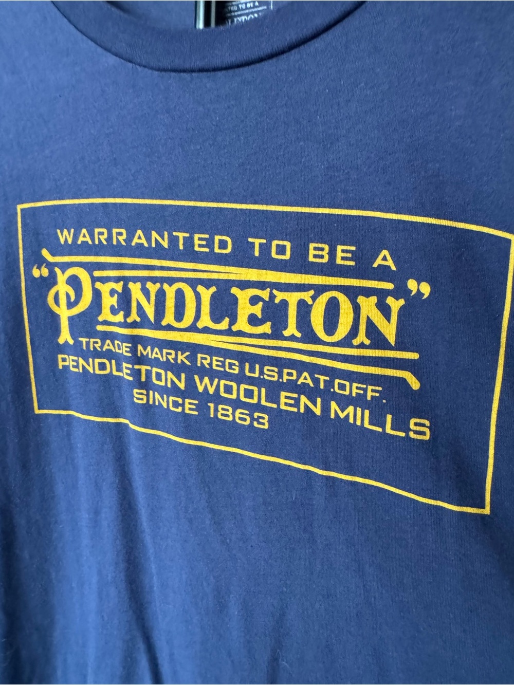 Pendleton Navy T-Shirt with Yellow Logo Graphic Size Large
